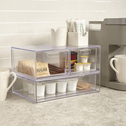 STORi Audrey Stackable Clear Bin Plastic Organizer Drawer | Organize Eyeshadow Palettes, Cosmetics, and Beauty Supplies on a Vanity | Made in USA