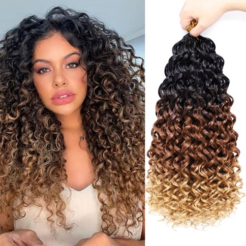 7 Packs Curly Crochet Hair for Black Women 18 Inch GOGO Curl Deep Ocean Wave Crochet Hair Synthetic Bohemian Crochet Braids(18 inch, T1B/30/27)