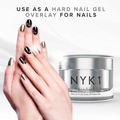 NYK1 Strengthening Clear Builder Gel For Nails (.5 Fl Oz / 15ml) NailForce Hard Gel For Nails Strengthener For Tips, Extensions & Repairs - UV & LED Sculpting Nail Builder With Free Application Brush
