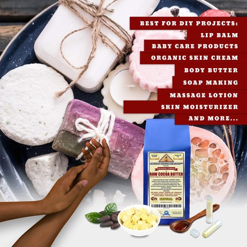 ANCIENT HEALTH REMEDIES Organic Unrefined Raw NATURAL COCOA (CACAO) BUTTER BLOCK Bulk Size Rich Chocolate Aroma For Lip Balms DIY Base for Body Butter (16oz)