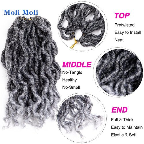 Moli Moli 144 Strands 7 Inch Grey Curly Locs Crochet Hair Short Goddess Faux Locs For Women (Tgray)