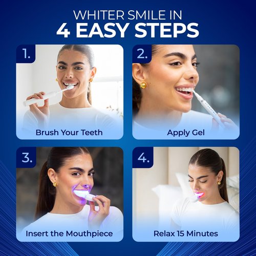 Euphauria at Home Teeth Whitening Kit with LED Light, No Sensitivity Teeth Whitening Gel Pen (Pack of 3), Enamel Safe, Rechargeable Wireless Red & Blue UV Whitening Spectrum, Sanitizing Storage Case