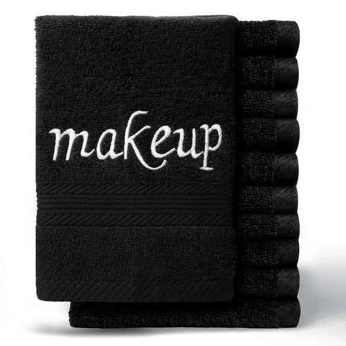 Linteum Textile Bleach Proof Makeup Remover Wash Cloth [Pack of 12/Black] Reusable Bleach Safe Face Towel, 13x13 inches, Extra Soft, Quick Dry, Makeup Wipe Washcloth for Beauty & Personal Care