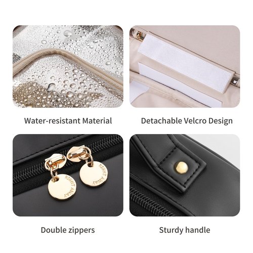 RIGHT AWAY Travel Toiletry Bag for Women, Makeup Bag& Cases, Waterproof Makeup Organizer Cosmetic Bag with Compartments,Portable Make Up Bag for Travel Size Toiletries,Skincare,Brushes Set,Black