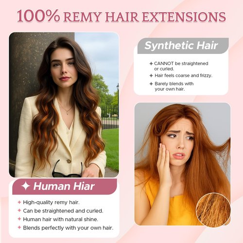 SEGOHAIR Clip in Hair Extensions Real Human Hair for Women, 12 Inch 33g 6pcs, Pink, Straight - Highlight, Add Volume and Length for Daily Wear, Parties, Weddings