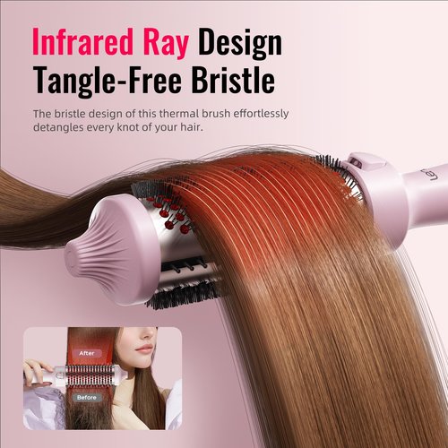Thermal Brush,Lena All-in-1 with 1.5 inch Titanium Barrel-Infrared&Negative Ion Technology,Smooth,Frizz-Free Styling Tool,5 Heat Settings,LED Display,Easy to Use,Pink