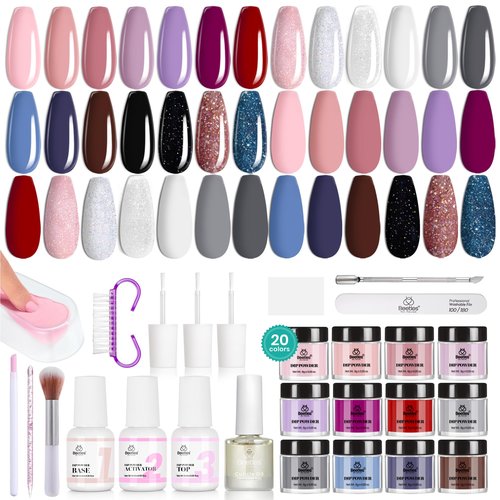 Beetles Dip Powder Nail Kit Starter, 20 Colors Nude Pink Blue Glitter Dipping Powder Set with Base Top Coat Activator for Nail Art Manicure Modern Muse Collection