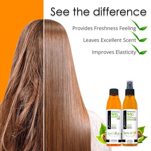 Awesome Human Hair Wig Shampoo & Conditioner, Premium set of 3, Promoting Silkiness, Shine & Freshness I Preventing Dryness (7 fl oz, 2.3 fl oz travel size)