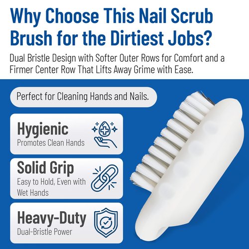 SPARTA Nail Scrub Brush Commercial-Grade, Heavy-Duty Hand and Fingernail Brush with Stiff Bristles for Gardeners, Mechanics, And Foodservice Personnel, Plastic, 5 X 2.24 Inches, White