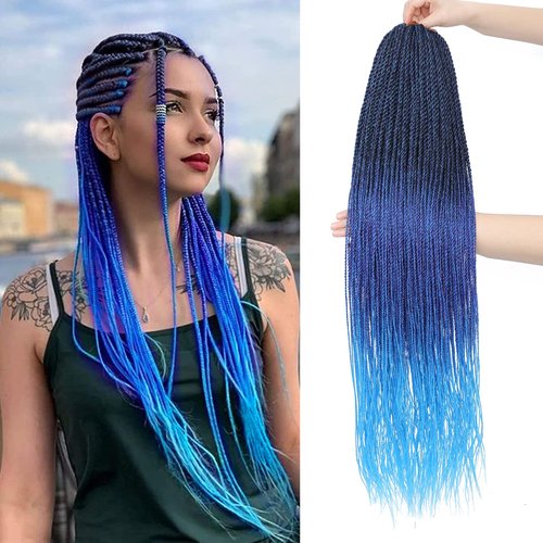NAYOO Crochet Hair Senegalese Twist, 28 Inch 8 Packs Small Crochet Hair, 35 Strands/Pack Crochet Braids Hair for Black Women, Crochet Twist Hair Hot Water Setting (28 Inch, 1B/Purple/Blue)