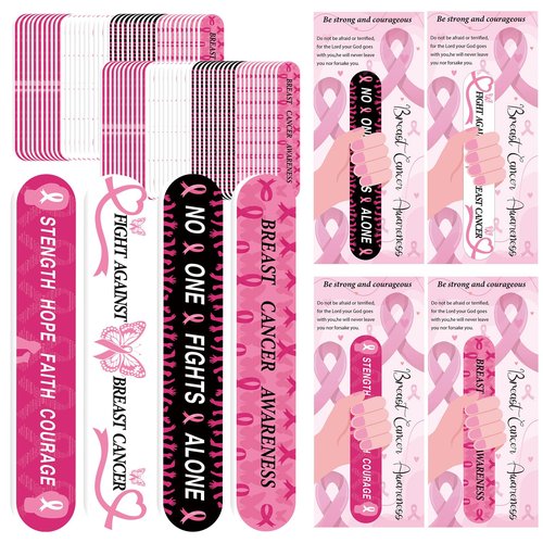 100 Sets 4.72" Breast Cancer Awareness Gift Nail File with Pink Ribbon Design Breast Cancer Awareness Nail Files Bulk Manicure Tools for Women Party Gift Accessories (100PC)