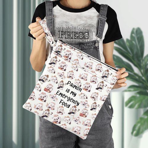 JXGZSO Anime Inspired Novelty Cosmetic Bag Paimon is my Emergency Food Traveller Gift Anime Lover Gift