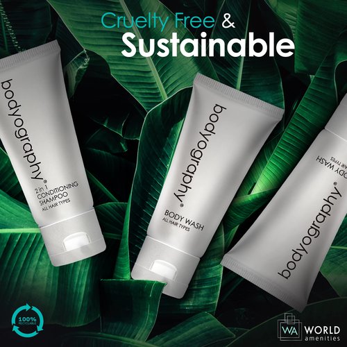 World Amenities - Bodyography blanc- Bulk Body Wash | 50 Count, 1.4oz | Vanilla White Tea, Mini Travel Size Toiletries (100% Recyclable Tube with Flip Top Cap) Hotel Amenities.