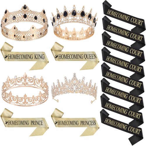 Saintrygo 16 Pcs Halloween Homecoming King and Queen Prince Princess Crown Tiara Court Sash Favors Costume Cosplay