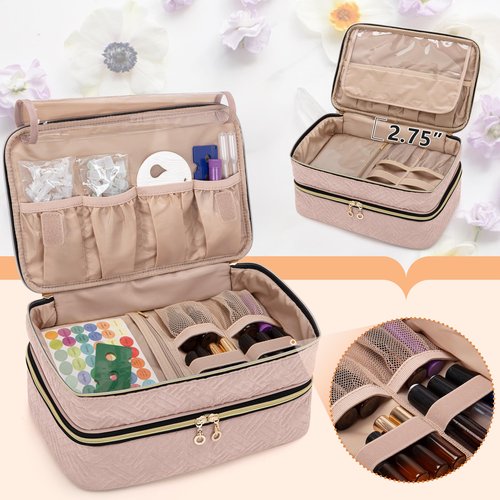 BAFASO Essential Oil Storage Case Holds 40 Bottles (5ml-30ml), Essential Oil Organizer with Tool Storage Sections (Bag Only), Pale Rose