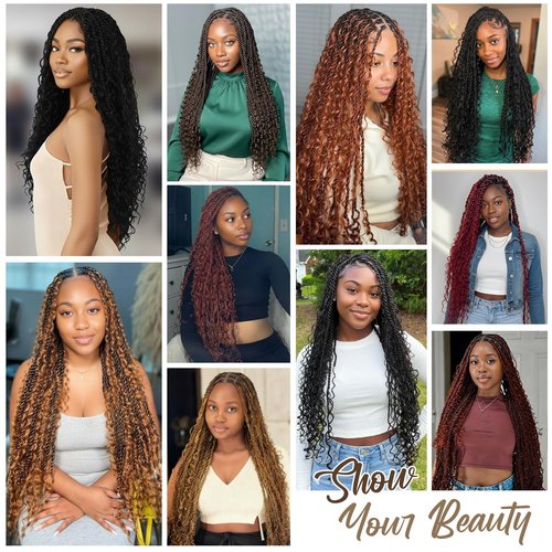 Boho lsland Twist Crochet Hair 24 Inch 8 Packs Ombre Auburn Blonde Pre-Looped Senegalese Twist Crochet Braids with Curly Ends Synthetic Goddess Twist Crochet Hair for Black Women (1B/30/27 24 INCH）