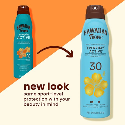 Hawaiian Tropic Everyday Active Clear Spray Sunscreen SPF 30 Twin Pack, 6oz Each & Hawaiian Tropic Weightless Hydration Face Sunscreen SPF 30, 1.7oz Travel Size