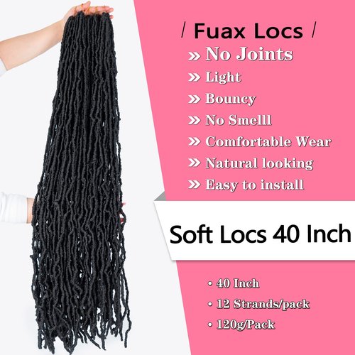 40 Inch Super Long Soft Locs Crochet Hair Pre Looped 6 Packs New Faux Locs Crochet Braids Goddess Locs Dreadlocs Synthetic Hair For Women (1B, 40 Inch 6pack)