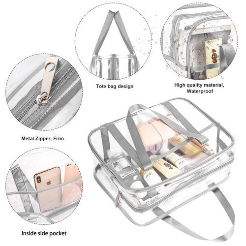 UEOE Large Thick PVC Zippered Bags - Cosmetic Makeup Toiletry Bags For Daily Work, Travel, Sports (Grey)
