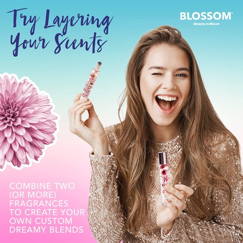 Blossom Roll on Rollerball Perfume Oil with Natural Ingredients, Essential Oils & Eau De Parfum Plant Based Perfume Spray, Infused with Real Flowers, 2 Pack Bundle, Patchouli Rose/Grandiflora