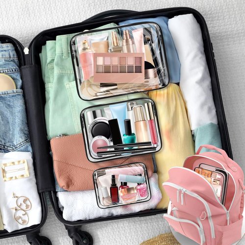 6 Pack Clear Toiletry Bag, TSA Approved Makeup Pouch Water Resistant Portable Travel Organizer, Carry On PVC Cosmetic for Airport Airline Complian