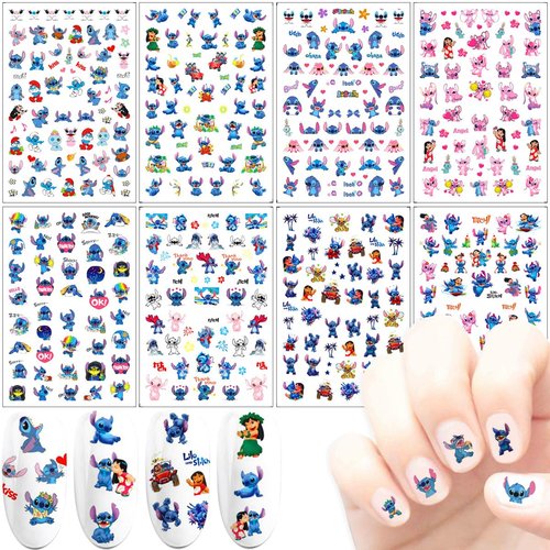 8pcs Cute Nail Art Stickers 3D Cartoon Nail Decals Self-Adhesive DIY Nails Design Supplies Party Favors for Kids Girls Women Nails Art Decoration Manicure Gifts Charms Accessories