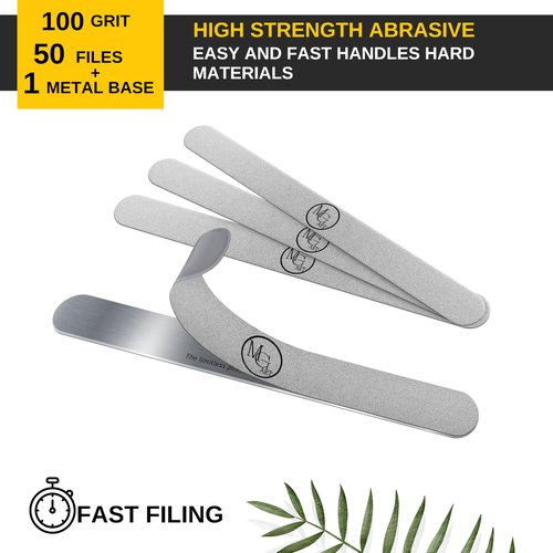 MGart Nail File 100 Grit Professional Russian Manicure Reusable Peel and Stick Nail Files, Replaceable Emery Boards, Steel Base, Manicure Tools for Salon, 50 pcs + 1 Metal Board Set