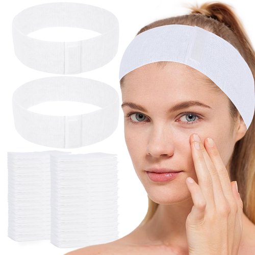 BREENHILL 200 Count Disposable Spa Facial Headbands with Convenient Closure,White Stretch Facial Headwraps Soft for Facials Skincare Spa