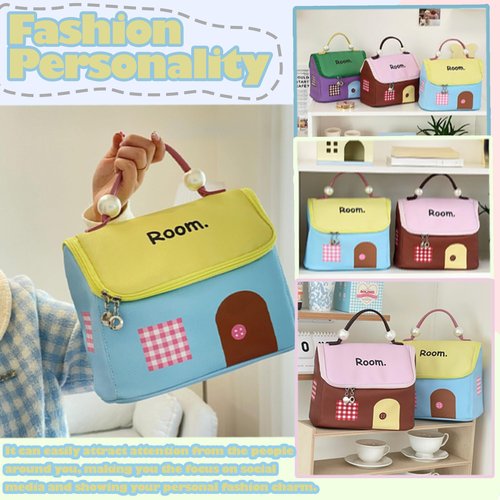【Dopamine Style House-Shaped Cosmetic Bag】Cute Large Capacity Travel Waterproof Makeup Zipper Organizer/Toiletry Bag for Women/Portable Essentials Case for Teen Girls/Storage Brush & Nail Polish