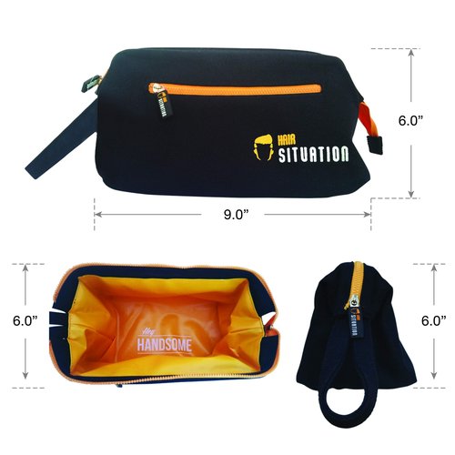 Hair Situation Men’s Toiletry Bag – Dopp Kit for Travel with Waterproof Lining – Durable, Compact Shaving & Grooming Organizer – Multiple Compartments and an Extendable Wire Frame to Stay Open– Black