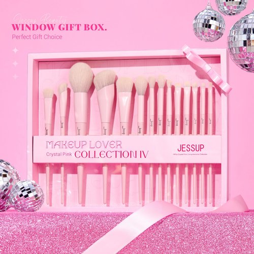 Jessup Pink Makeup Brushes Set 14Pcs Make up Brushes Premium Vegan Foundation Concealer Blush Eyeshadow Eyeliner Powder Highlighter Blending Face Brush Set with Gift Box, T495-G