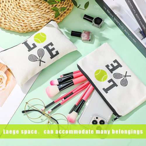 Moukeren 12 Pieces Tennis Makeup Bag Cosmetic Bag Travel Portable Storage Toiletry Case Accessories with Zippers Tennis Gifts for Lovers Players Teams Women Girls(White)