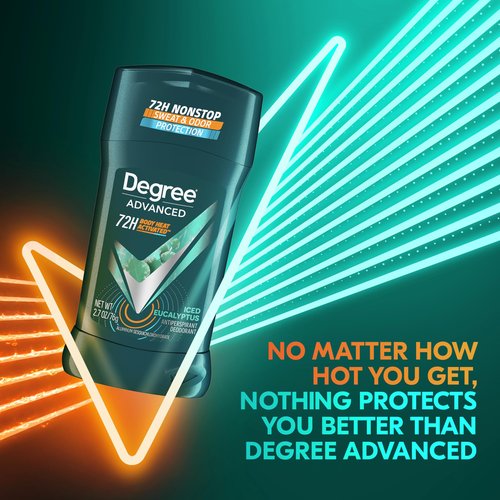 Degree Men Advanced Antiperspirant Deodorant Stick Ice Eucalyptus 4 Count 72-Hour Sweat and Odor Protection Deodorant for Men with Body Heat Activated Technology 2.7 oz