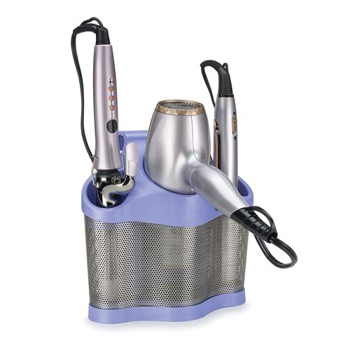 Polder Style Station, Hair Tool Organizer for Hair Dryer, Curling Iron, Hair Straightener, Easy-to-Store Hair Styling Station, Periwinkle and Silver