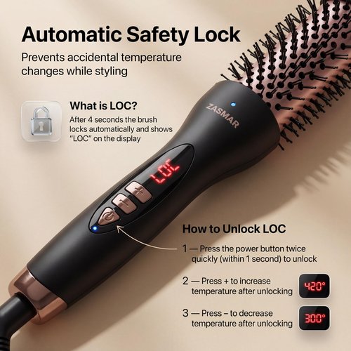 ZASMAR 1.5″ Ceramic Thermal Brush with 10 Temperature Settings, Heated Round Brush for Blow Out Look, 30s Fast Curling Iron Dual Voltage, Quick & Easy to Use