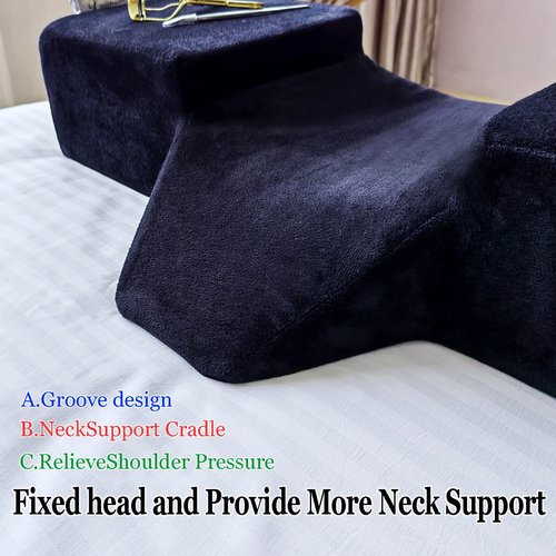 Puransen Lash Bed Pillow with Neck & Back Support - Curved Memory Foam Beauty Pillow for Eyelash Extensions & Salon Services, Two Pockets for Tools on The Sides of Removable Velvet Pillowcase (Black)