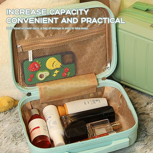 HAHONIA Travel Beauty Case Makeup Travel Case Hard case Material Hard Shell Cosmetic Organizer Bag with Elastic Band and Soft Handle Travel Bag for Toiletry Portable Mini ABS Carrying Suitcase