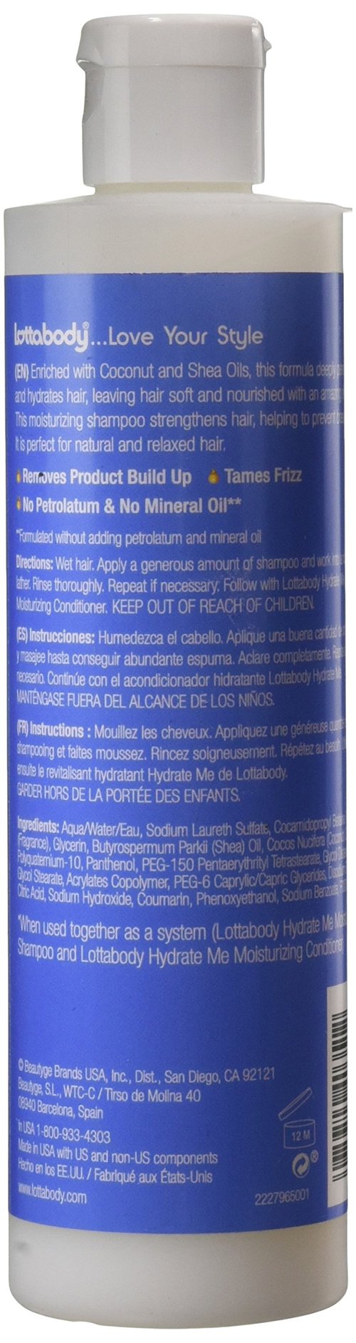 LOTTABODY Lotta Body Coconut & Shea Oils Hydrate Me Moisturizing Shampoo, 10.1 Oz