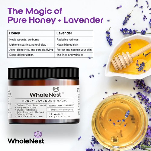 WholeNest All-Natural Honey Lavender Magic, Liquid Perineal Balm and Postpartum Essentials, Family Care and Post Pregnancy Must Haves, Gentle Botanical Care with Lavender for Skin Support, 2.71 oz