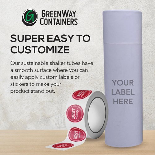 GreenWay 4oz / 115g Small Kraft Paper Shaker Tubes with Sifters & Lids - 10 Pack Biodegradable Containers for Powdered Cosmetics - Fully Compostable Spice Sifting Tubes – White
