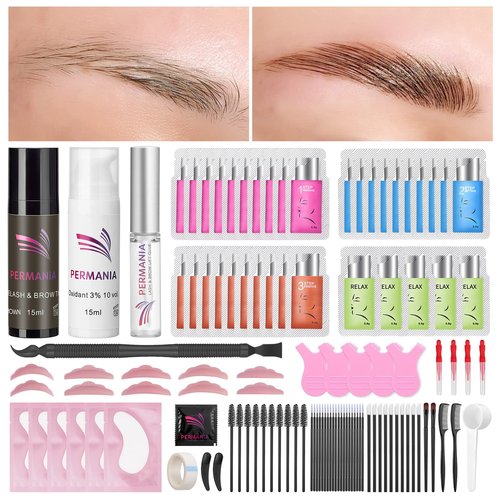 PERMANIA Brow Lamination Kit - Lash Lift & Eyebrow Color, Make Eyelash Perm Voluminous & Curl - Salon & Home Use - Lasts Up to 6 Weeks