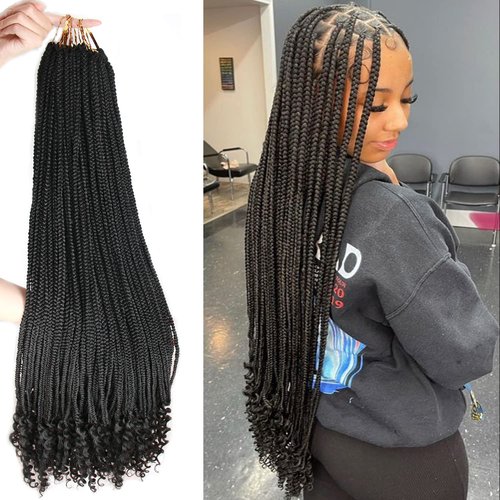 38 Inch Black Crochet Braids Box Braids Crochet Hair For Women 6Packs Long Black Box Crochet Braid Hair With Curly Ends(38inch, 1B#)