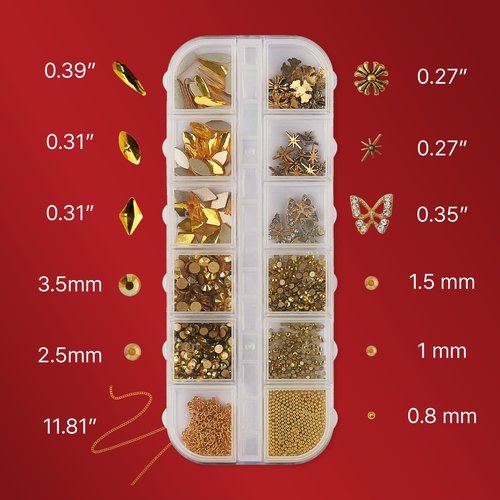KISS Nail Art Charms & Dual Ended Rhinestone Picker Tool Nail Decoration Set, 3D Jewelry & Gem Kit for Salon Quality Manicure, Supplies & Accessories (Silver + Gold + Aurora)