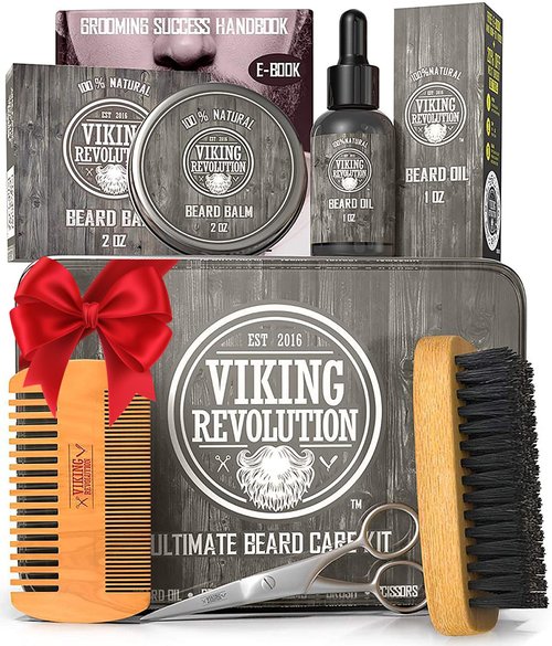 Viking Revolution - Ultimate Beard Kit - Beard Grooming Kit with Beard Brush, Beard Comb, Beard Balm, Beard Oil, Beard & Moustache Scissors - Gifts for Men