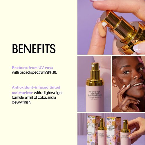 Winky Lux White Tea Tinted Moisturizer SPF 30 - Buildable Coverage with Facial SPF, Lightweight Sunscreen for Face, Naturally Radiant Finish, Long Lasting Coverage with Vitamin E, Light