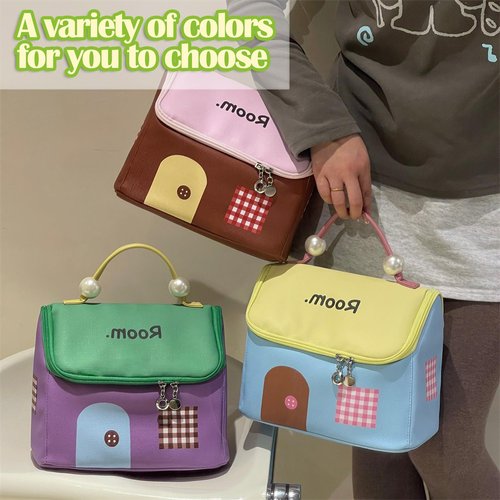 【Dopamine Style House-Shaped Cosmetic Bag】Cute Large Capacity Travel Waterproof Makeup Zipper Organizer/Toiletry Bag for Women/Portable Essentials Case for Teen Girls/Storage Brush & Nail Polish