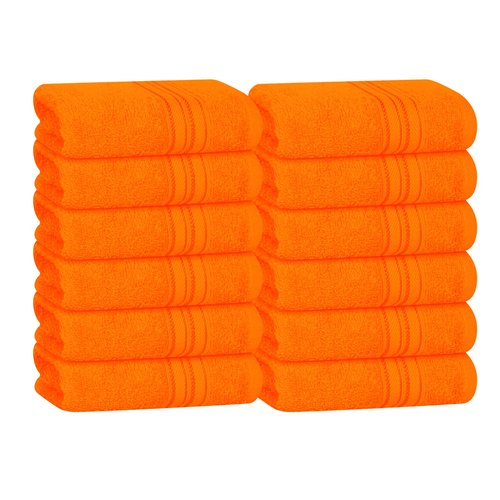 BOUTIQUO Ultra Soft Cotton Washcloths, Contains 12 Piece Face Cloths 12x12 inch, Ideal for Everyday use Face Towels, Compact & Lightweight Multi Purpose Washcloths - Orange