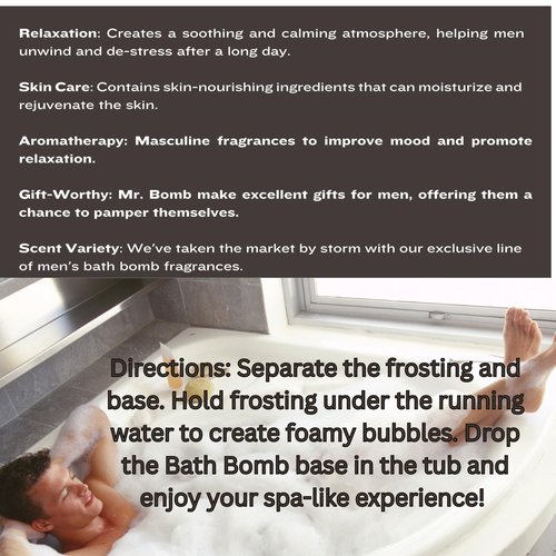 Mr. Bomb Mustache Dude Bath Bombs for Men, Infused for Guy Relaxation, Gift for Him, Manly Bath Soak, Masculine Scents for Men, Relaxing Bliss for The Gents - USA Crafted 6 Pk (Macho Man Mustache)