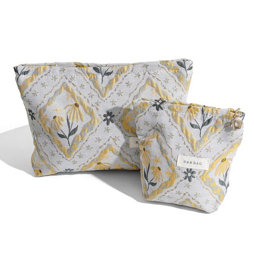 PLOPONOM 2 Pcs Makeup Bags,Large Capacity Travel Cosmetic Bag for Women,Sage Green Flower Relief Small Cosmetic Organizer,Portable Toiletry Pouch Purse with Zipper