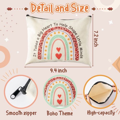 CY2SIDE 12PCS Teacher Appreciation Gifts Set 6 Teacher Survival Kit Boho Rainbow Makeup Pouch Cosmetic Bag with Zipper and 6 Key Chains Appreciation Key Ring Thank You Gifts for Women